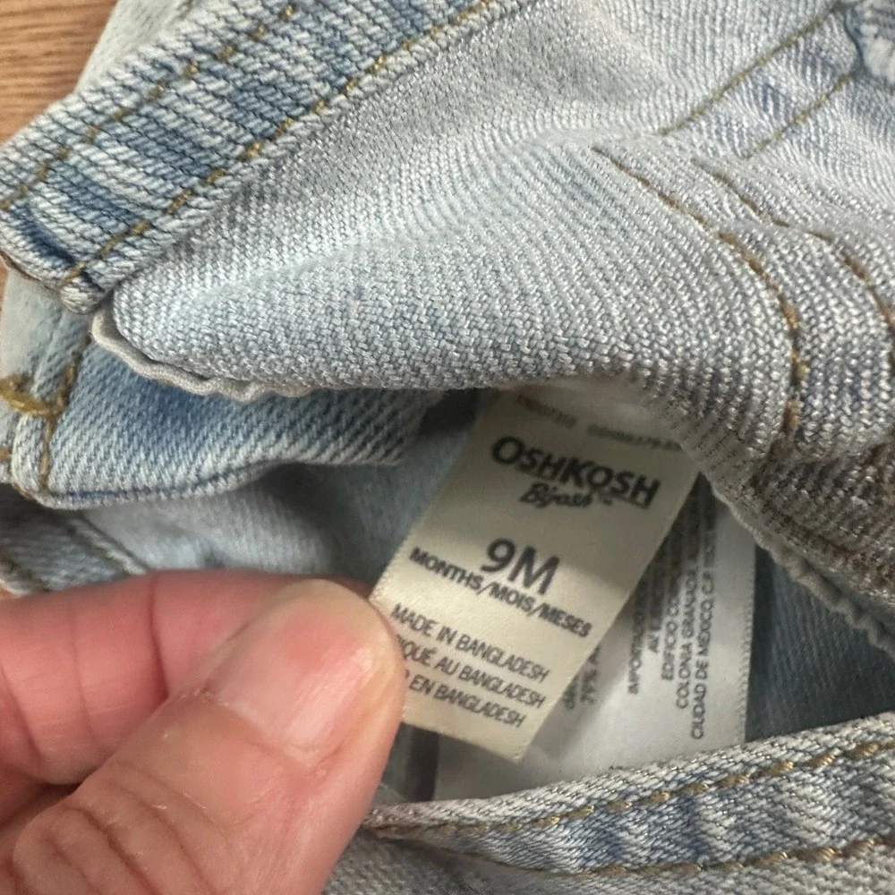OshKosh B'gosh Denim Overalls Kids 9M Light Blue Classic Bib Pocket Carpenter